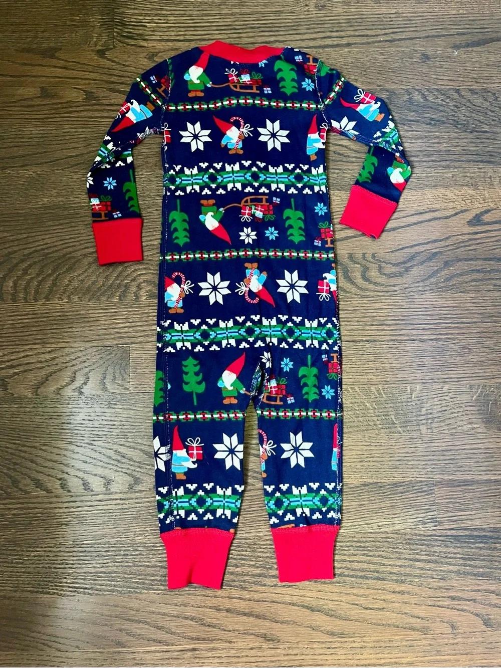 Hanna Andersson Navy Holiday Pajama One-Piece with Red Trim NWT